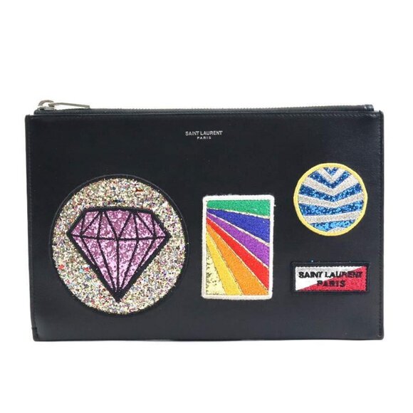 Auth SAINT LAURENT Clutch bag Black/Multicolor Leather/Sequin - t19593a - Picture 1 of 15